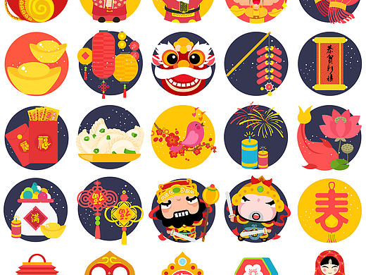 春节 app 扁平图标 过年图标 新年图标 喜庆图标 