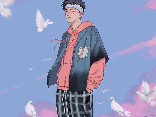 天台少年。（个人主页-ZNDUwNTAwNzY=） - 新锐潮流插画 - 站酷设计师一瓶荔枝原创素材 - 站酷ZCOOL