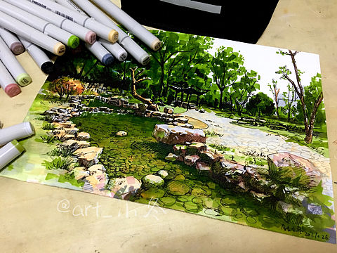 马克笔建筑风景