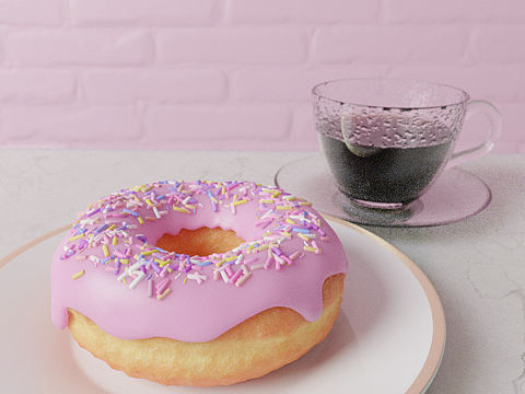 3D渲染甜甜圈和咖啡