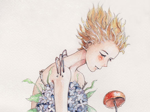 水彩插画-《蘑菇与少年系列》（个人主页-ZMTg3NDU1OTY=） - 艺术插画 - 站酷设计师包装设计师靖娣原创素材 - 站酷ZCOOL