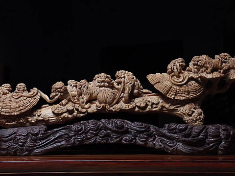 老山檀九狮如意