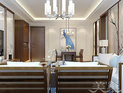 郑州朗悦公园道1号129平四室两厅新中式风格案例装修效果图