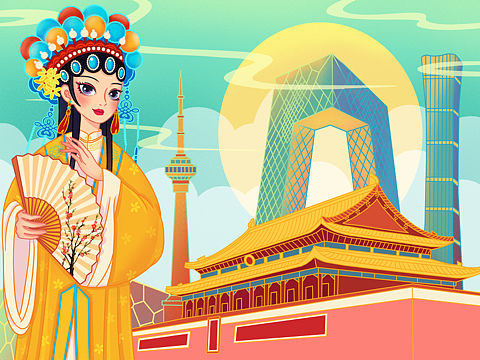 国风旗袍美女与建筑