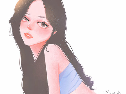 平面插画 长发女孩