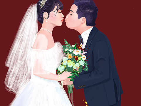 情侣婚纱插画