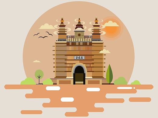 呼和浩特地标插画