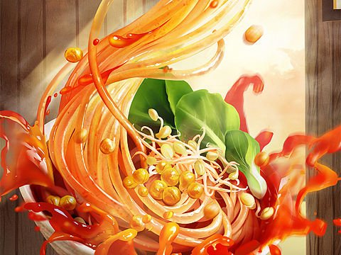 手绘美食- 李子柒旗舰店速食产品主KV插画