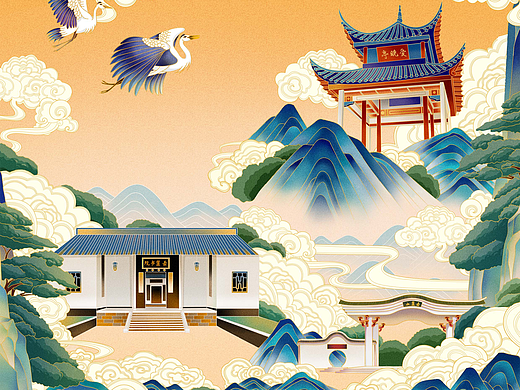 国潮城市-长沙岳麓山场景主题插画