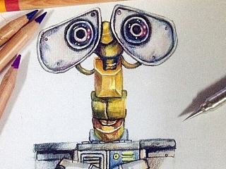 手绘彩铅马克笔~机器人瓦力