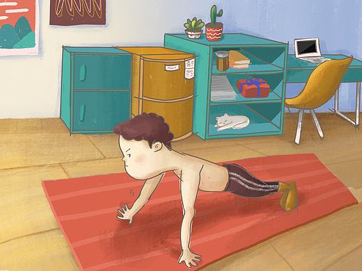 《俯卧撑》插画练习（个人主页-ZNDUzNzQwMTY=） - 创作习作 - 站酷设计师JessieeeDu原创素材 - 站酷ZCOOL