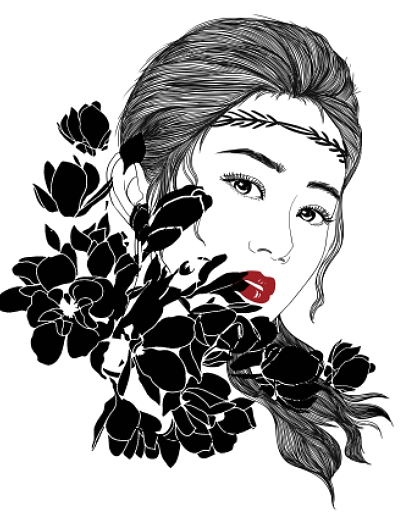 花卉元素人物插画