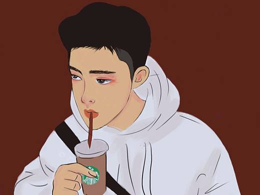 手绘板插画情侣头像款