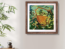 绝版套色木刻《秋》