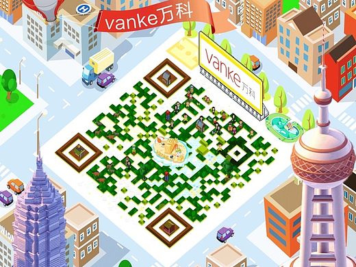 万科地产集团，手绘创意二维码，二维码插画站酷zcool