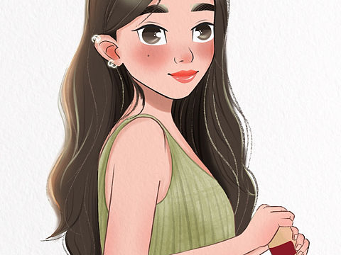 针织背心少女（原创插画）