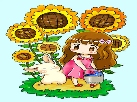 手绘插画《向日葵与小菇凉》（个人主页-ZMTkwNjM3NTY=） - 图案 - 站酷设计师小鱼与傻喵原创素材 - 站酷ZCOOL