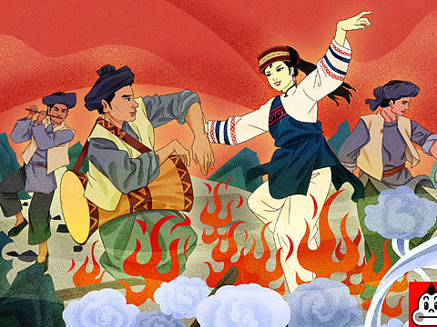中国风插画连环画传统古典绘画风格《阿诗玛》片段