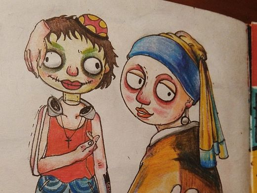 手绘小本儿时间~挪用戴珍珠耳环的少女