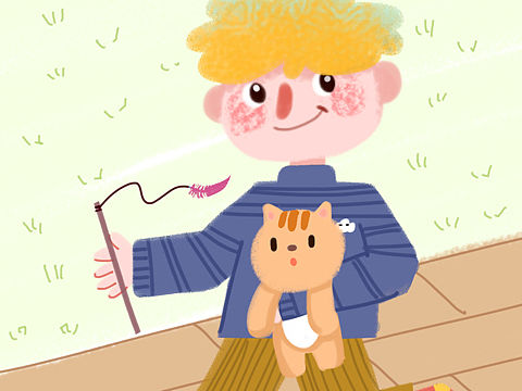 玩猫的蓝孩子（个人主页-ZNDA5ODM1Njg=） - 儿童插画 - 站酷设计师AY桃九原创素材 - 站酷ZCOOL