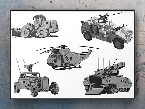 场景原画机械物件黑白用笔练习