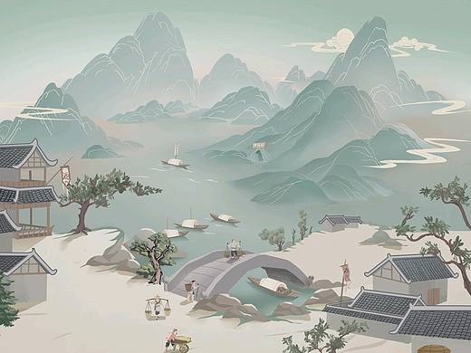 泸州老窖中庭插画设计