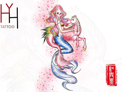 粉红美人鱼手稿（个人主页-ZNTgxMjc2ODg=） - 商业插画 - 站酷设计师红与黑书画工作室原创素材 - 站酷ZCOOL