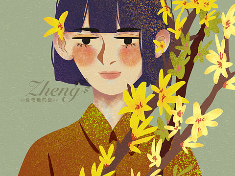 三月花季少女系列插画