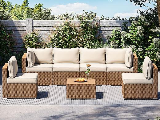 户外家具 藤编沙发 主图 A+场景渲染合成