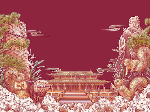 三只松鼠｜孔庙联名坚果礼盒插画