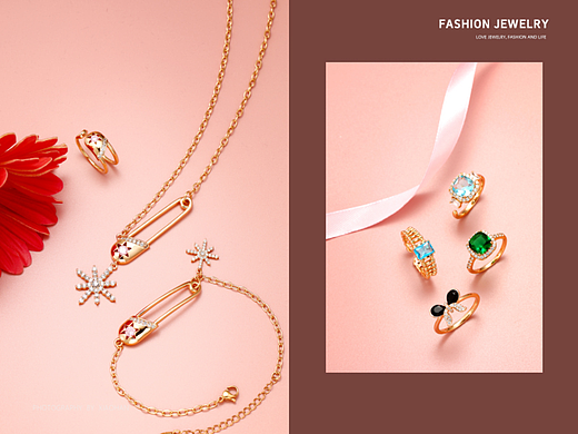 电商首饰拍摄 又一波粉色底  首饰套装 项链 戒指 手链