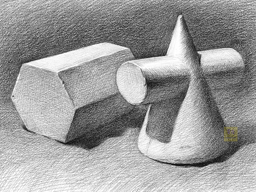 石膏几何体组合绘画
