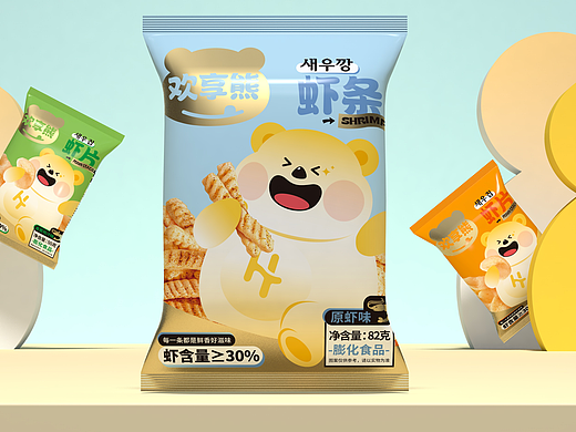 欢享熊-【虾片】【虾条】膨化食品包装设计