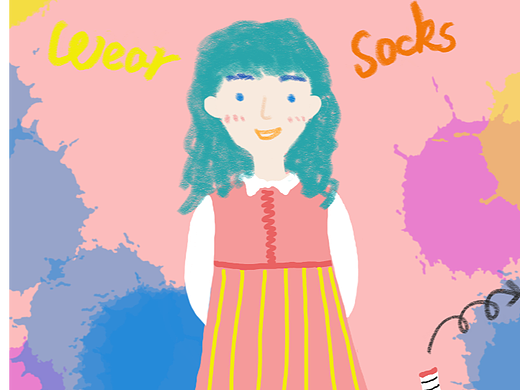 不爱穿袜子的女孩和长耳小狗