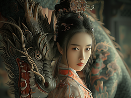 中国风古典美女与中国龙