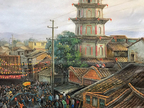 画一幅三十多年前古镇安海的元宵佳节，回味一下。（个人主页-ZNDI1MjkzNzI=） - 商业插画 - 站酷设计师萧成岳画师原创素材 - 站酷ZCOOL