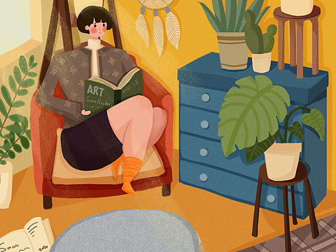 室内小场景插画/扁平风格