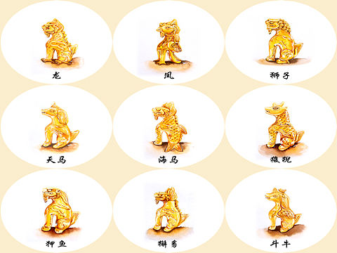 手绘水彩故宫脊兽 
