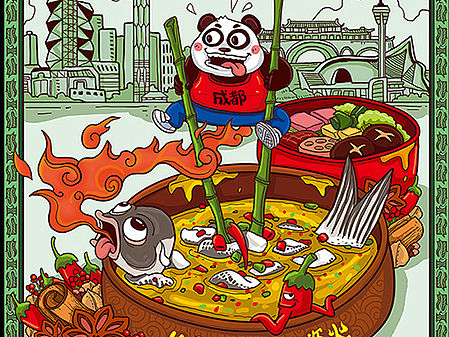 各地美食挑战火锅英雄（插画海报）