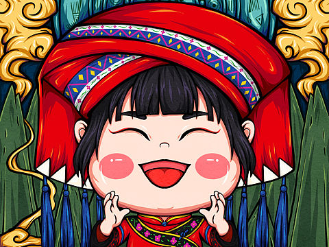 原創(chuàng)國潮插畫《民族系列—壯族》（個人主頁-ZNTYyMDU0MTY=） - 新銳潮流插畫 - 站酷設(shè)計師丨滄溟丨原創(chuàng)素材 - 站酷ZCOOL