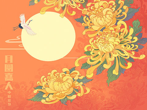 中秋月饼礼盒包装插画