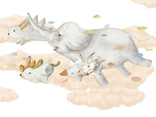 思舍布莱曼 手绘卡通大象壁纸儿童房卧室背景墙纸男女孩个性壁画