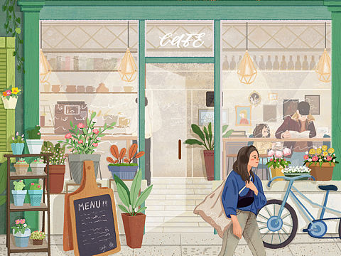 小建筑咖啡店插画
