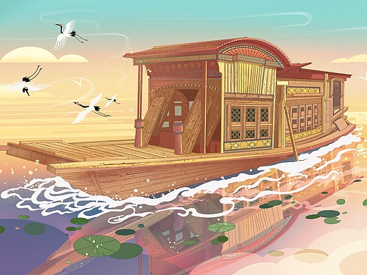 浙江嘉兴南湖红船 红色文化插画设计