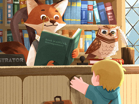 儿童插画-动物图书馆