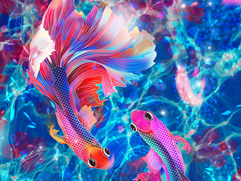 小習(xí)作之雙魚戲水（個(gè)人主頁-ZNDQ2MDM2ODg=） - 創(chuàng)作習(xí)作 - 站酷設(shè)計(jì)師頑涂12原創(chuàng)素材 - 站酷ZCOOL