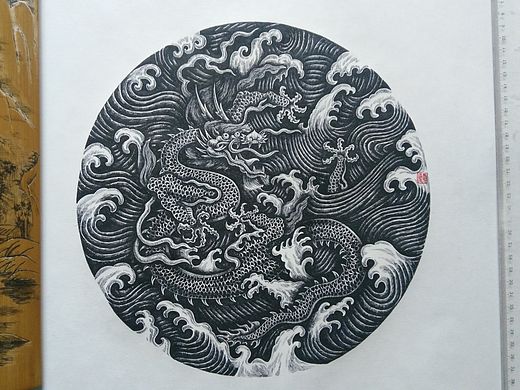 蛟龙出海钢笔画