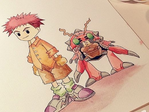 数码宝贝水彩画