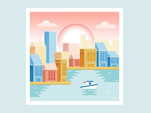 扁平城市小鎮(zhèn)插畫臨摹練習(xí)（個(gè)人主頁-ZMTU5NDQyODQ=） - 商業(yè)插畫 - 站酷設(shè)計(jì)師BBOOM_原創(chuàng)素材 - 站酷ZCOOL