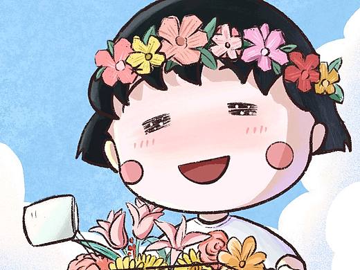 樱桃小丸子头像：把春天的花花载回家